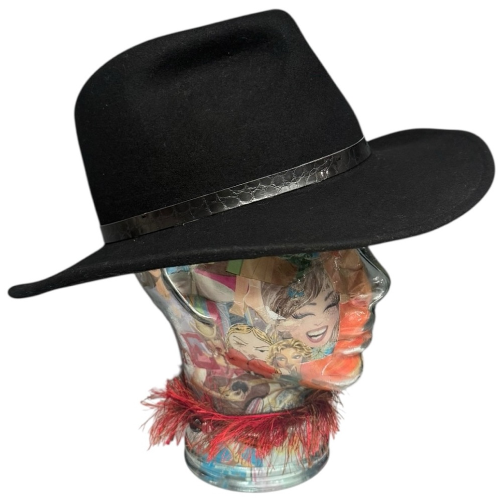 Perry Ellis Portfolio Black Wool Fedora Hat with Croc Embossed Band Size Large